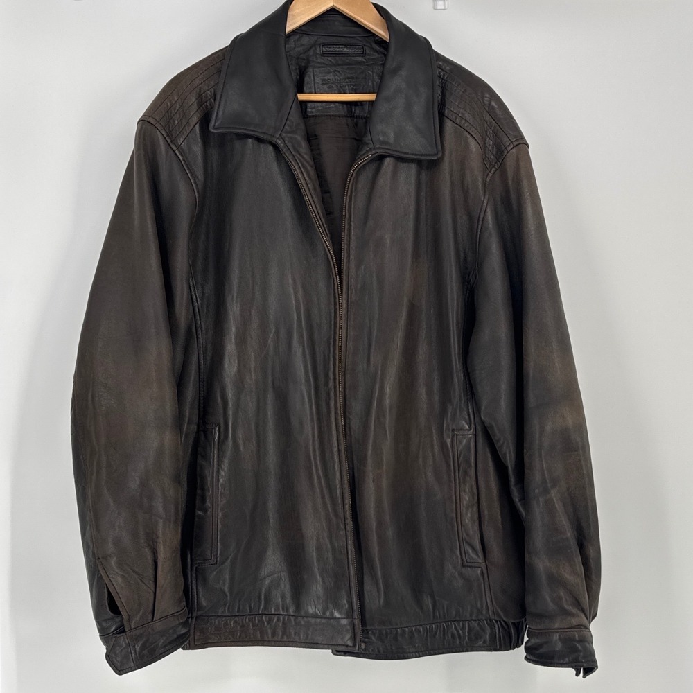 Roundtree & Yorke Mens Jacket 2XT Brown Lambskin Leather Bomber DAMAGED